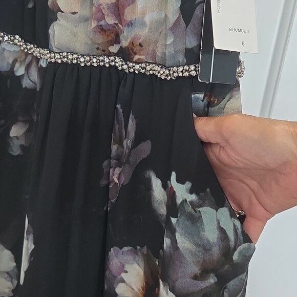 SLNY Floral Maxi Shoulderless Rhinestone Dress NWT Size 6 - Picture 12 of 12